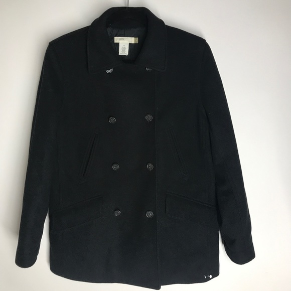 J. Crew Double Breasted Black Wool Blend Peacoat - Picture 2 of 8